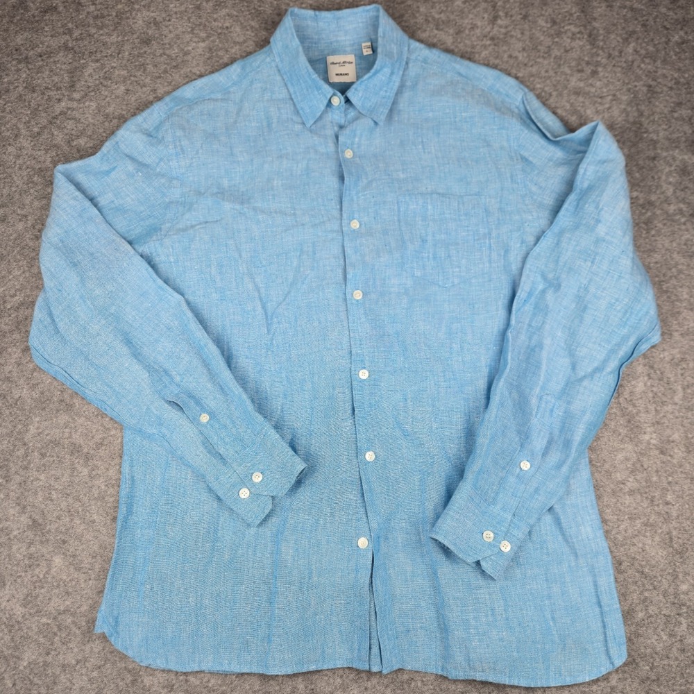 Baird McNutt Shirt Men's Large Blue 100% Linen Murano Preppy Luxury Heritage